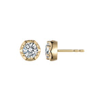 14K Yellow Gold Scalloped Crown Diamond Stud Earrings