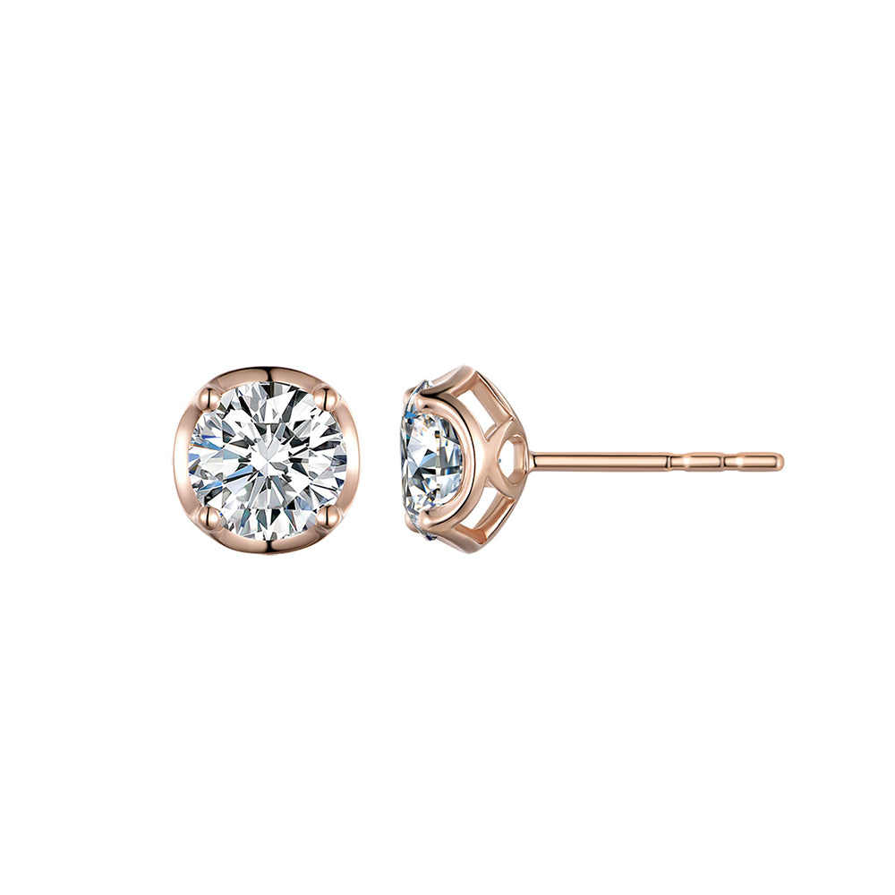 14K Rose Gold Floral Crown Diamond Stud Earrings
