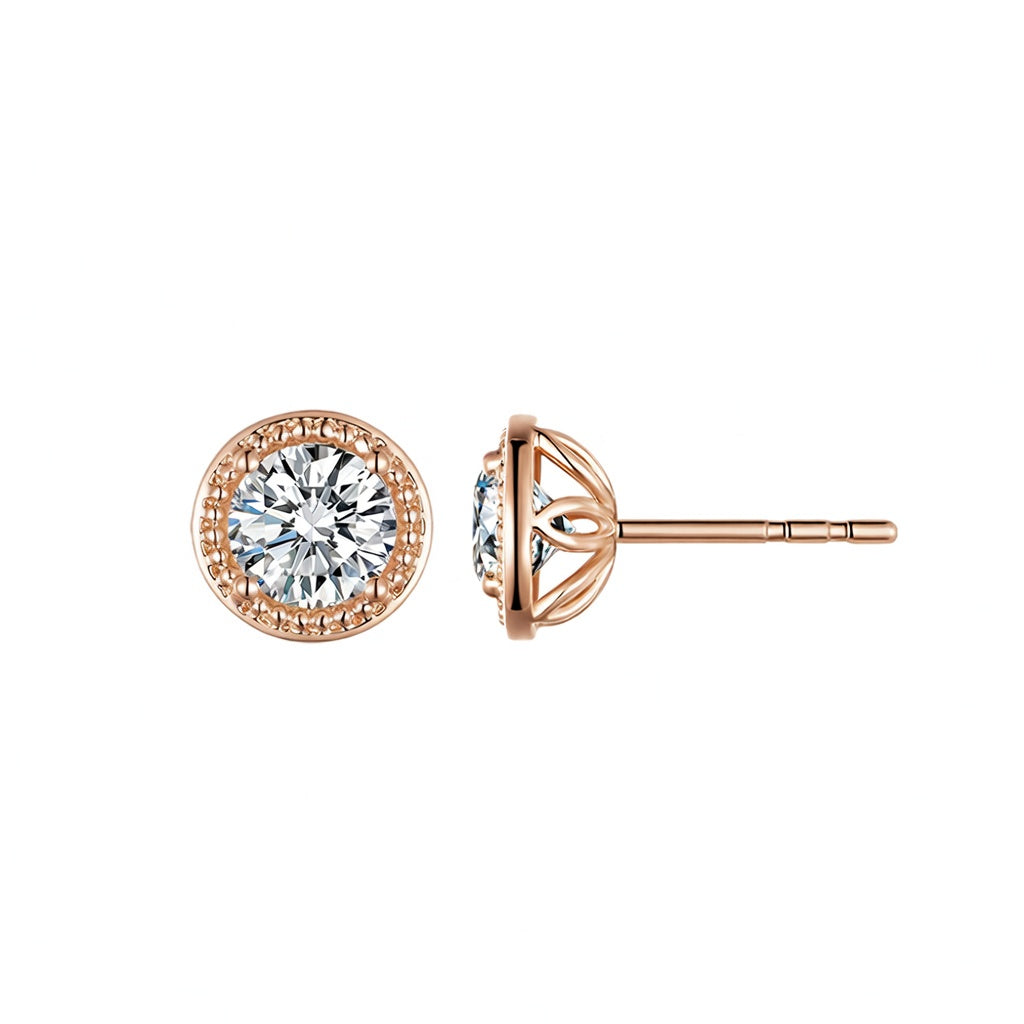 14K Yellow Gold Halo Diamond Stud Earrings with Milgrain Detail