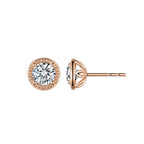 14K Yellow Gold Halo Diamond Stud Earrings with Milgrain Detail