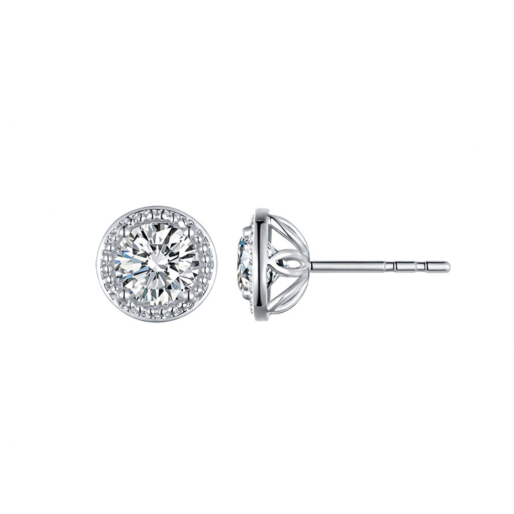 14K Yellow Gold Halo Diamond Stud Earrings with Milgrain Detail