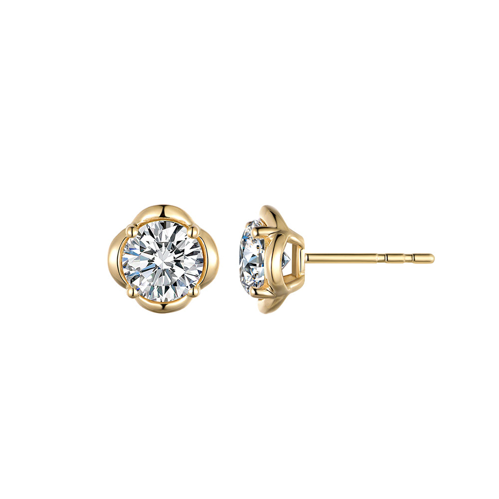 Petal Setting Solitaire Diamond Stud Earrings in 14K Solid Gold