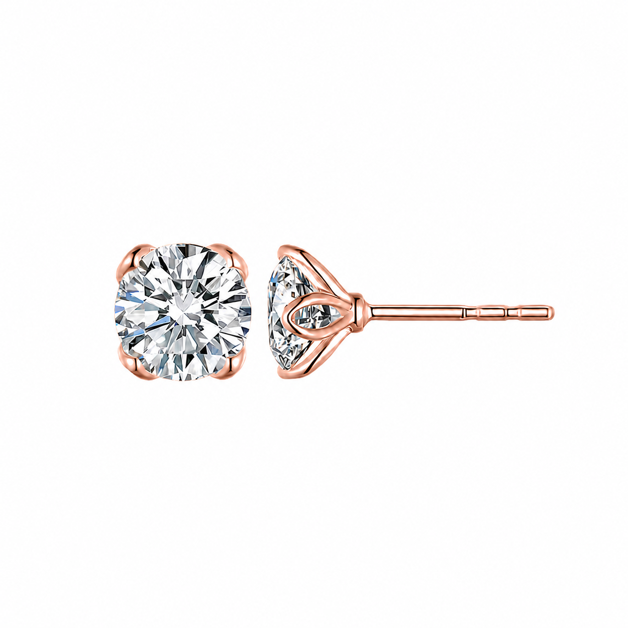 Timeless 4-Prong Round Brilliant Cut Diamond Stud Earrings