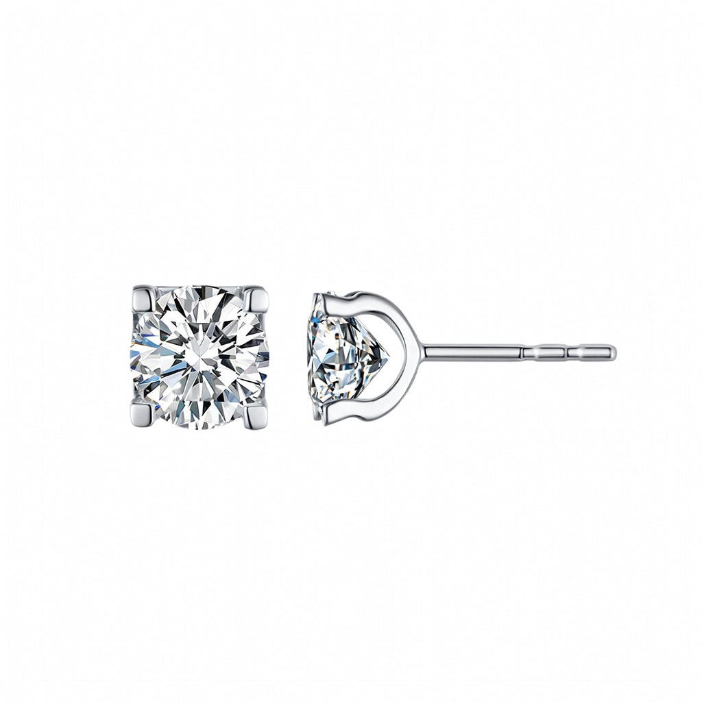 Classic Prong-Set Round Diamond Simulant Stud Earrings