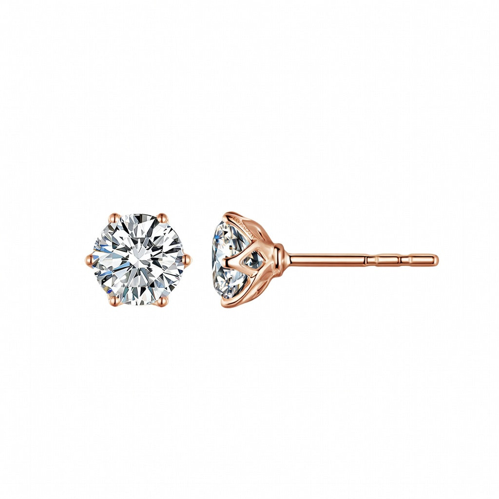 White Gold Plated 6-Prong Round Cut diamond Stud Earrings