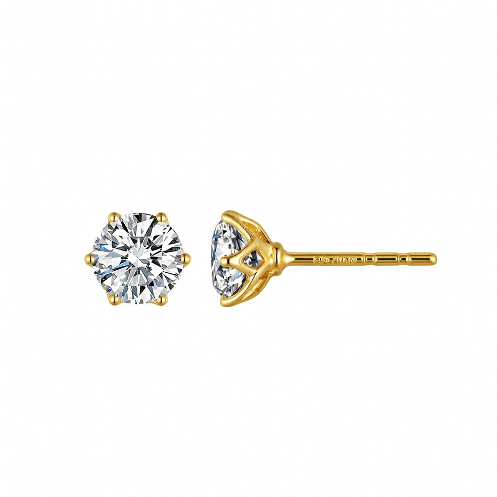 White Gold Plated 6-Prong Round Cut diamond Stud Earrings