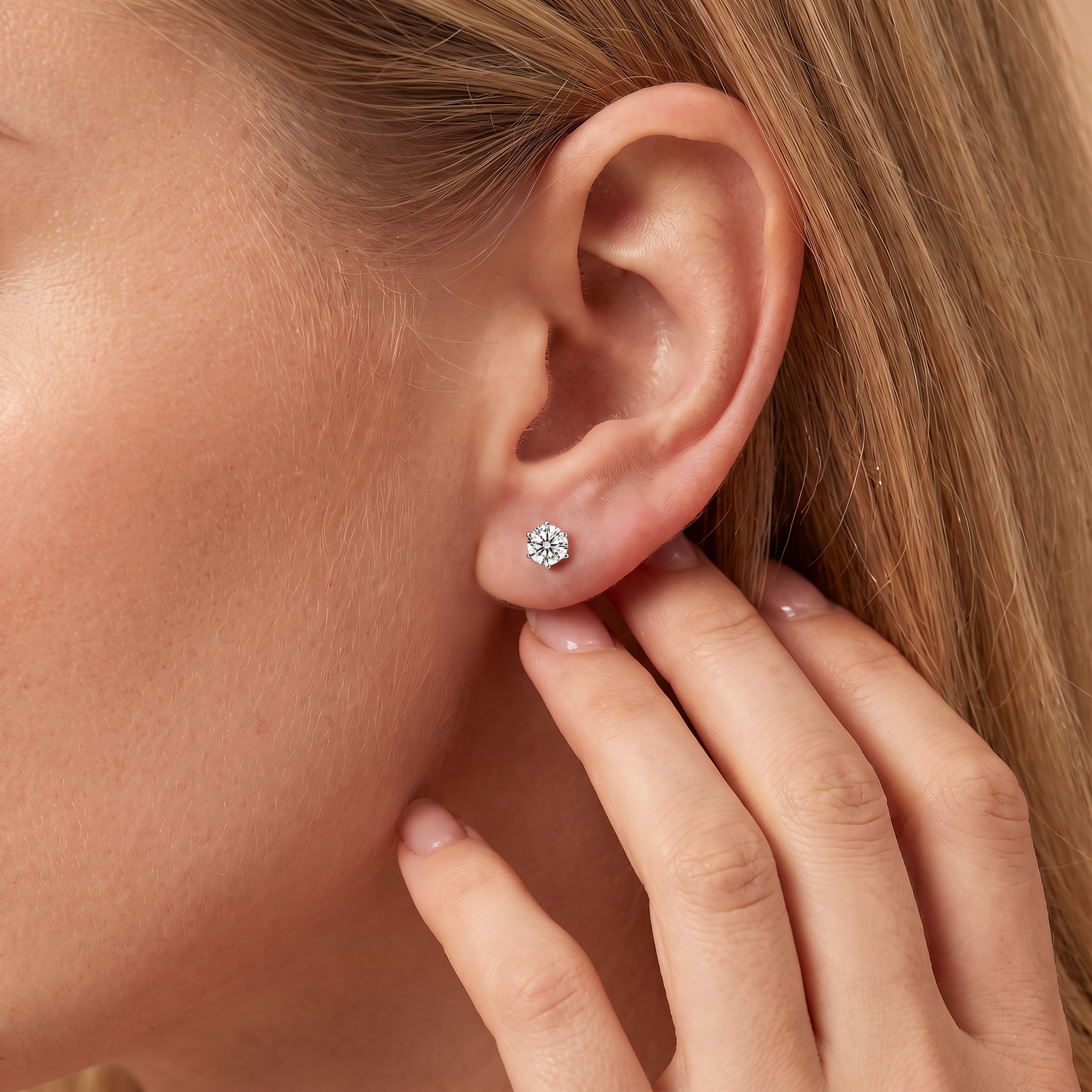 White Gold Plated 6-Prong Round Cut diamond Stud Earrings