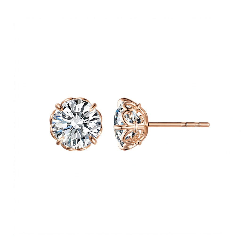Floral Frame Solitaire Diamond Stud Earrings