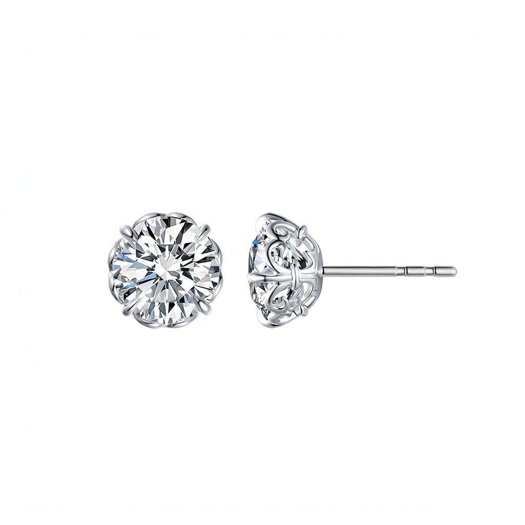 Floral Frame Solitaire Diamond Stud Earrings