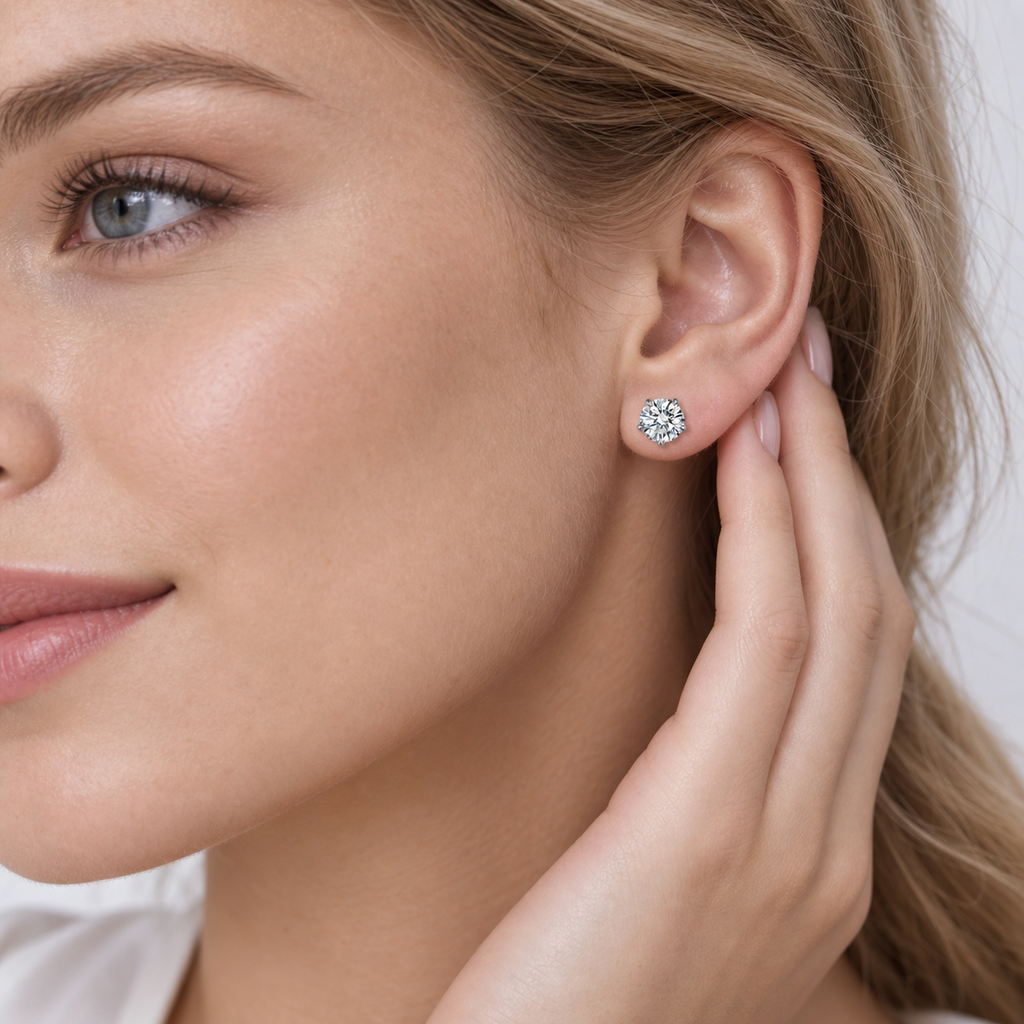 Non-Tarnish Rose Gold Round diamond Stud Earrings