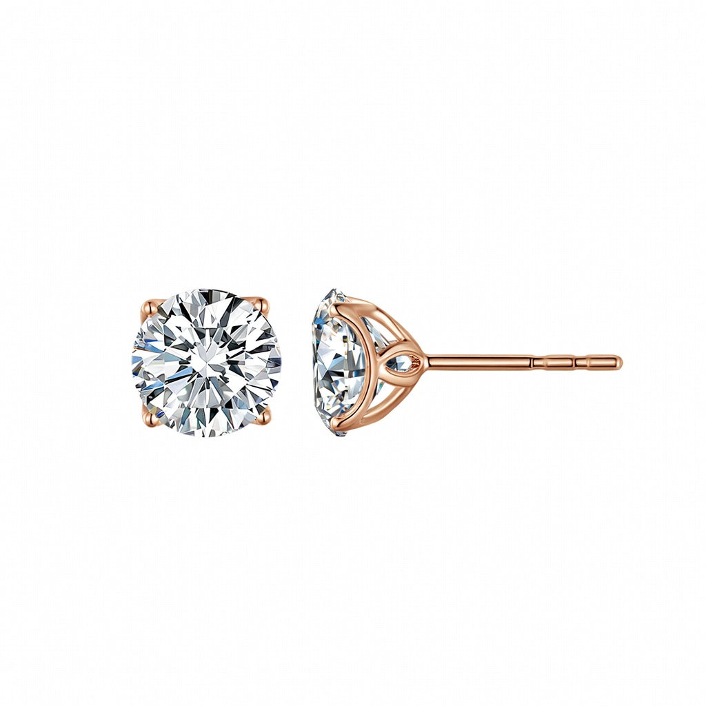 Leaf Accent 4-Prong Solitaire diamond Stud Earrings