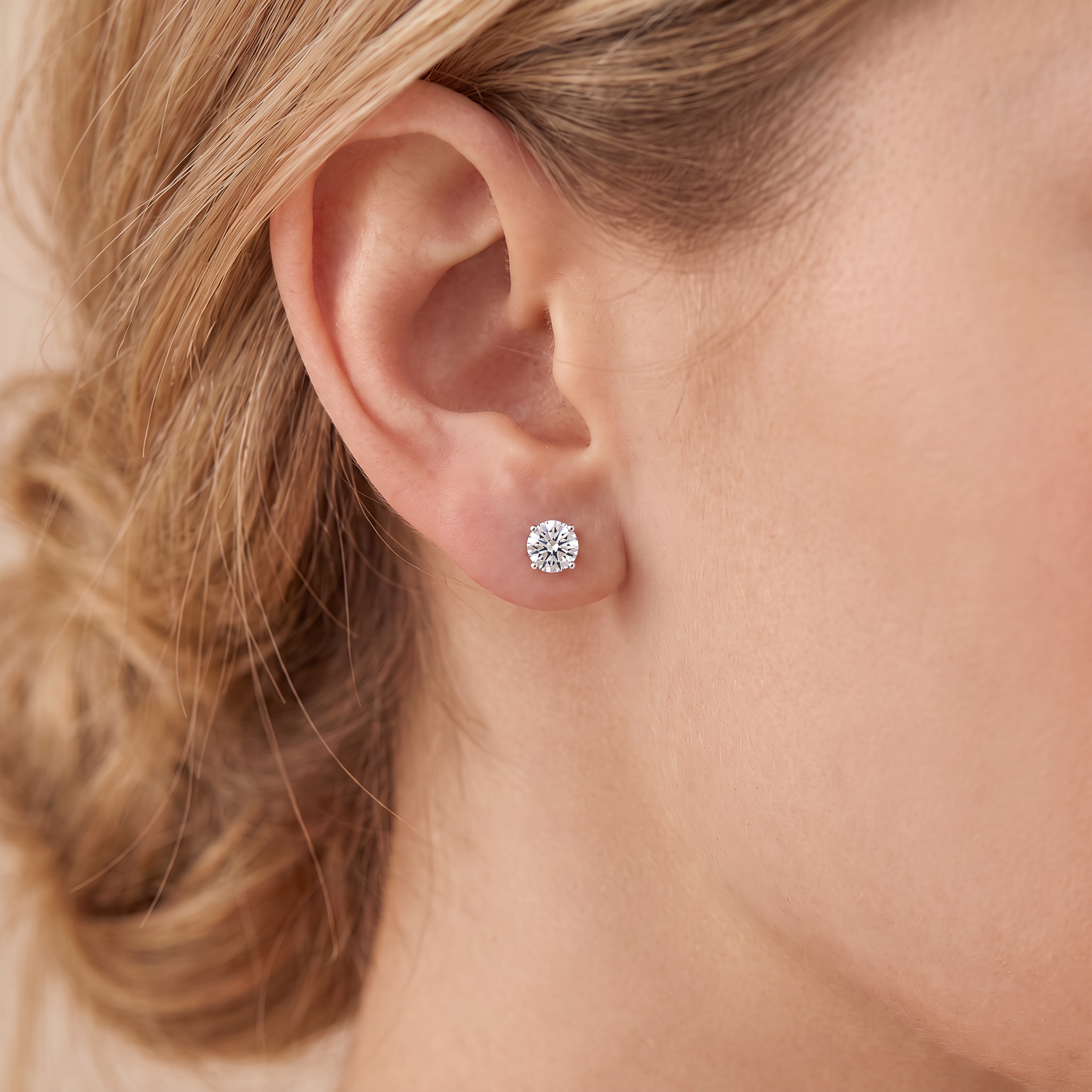 Leaf Accent 4-Prong Solitaire diamond Stud Earrings