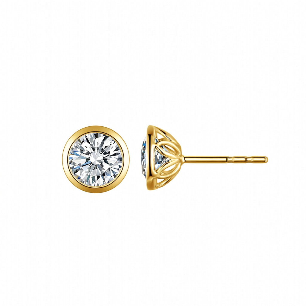 Classic round bezel-set stud earrings