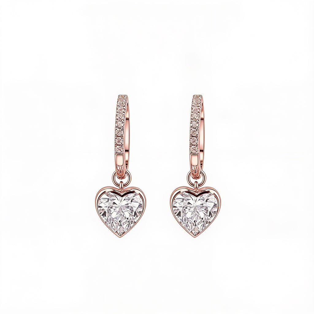 Bezel-Set Heart Crystal Drop Huggie Earrings Sweet & Romantic