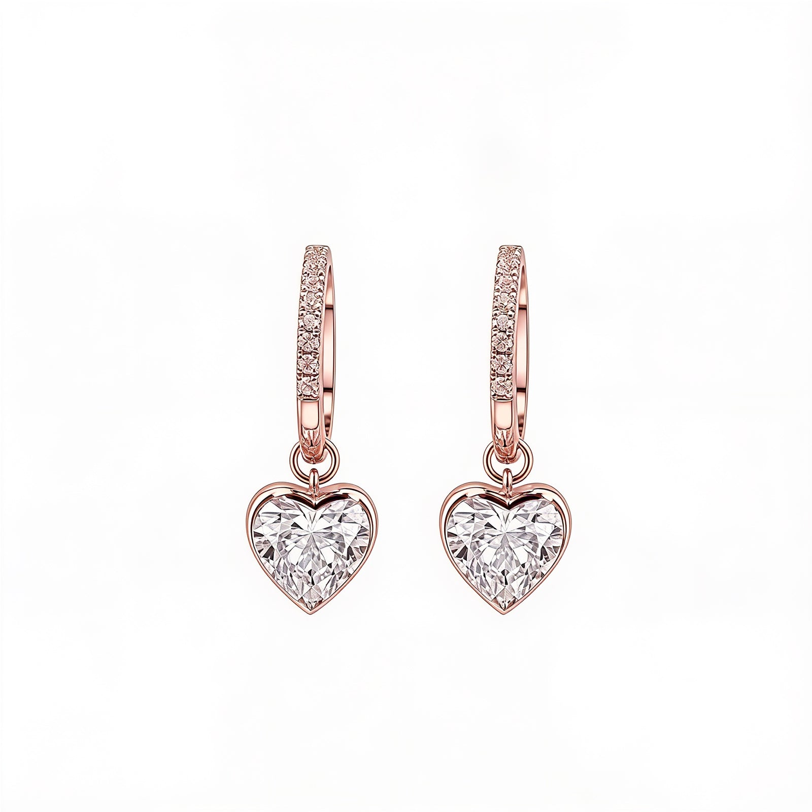 Bezel-Set Heart Crystal Drop Huggie Earrings Sweet & Romantic
