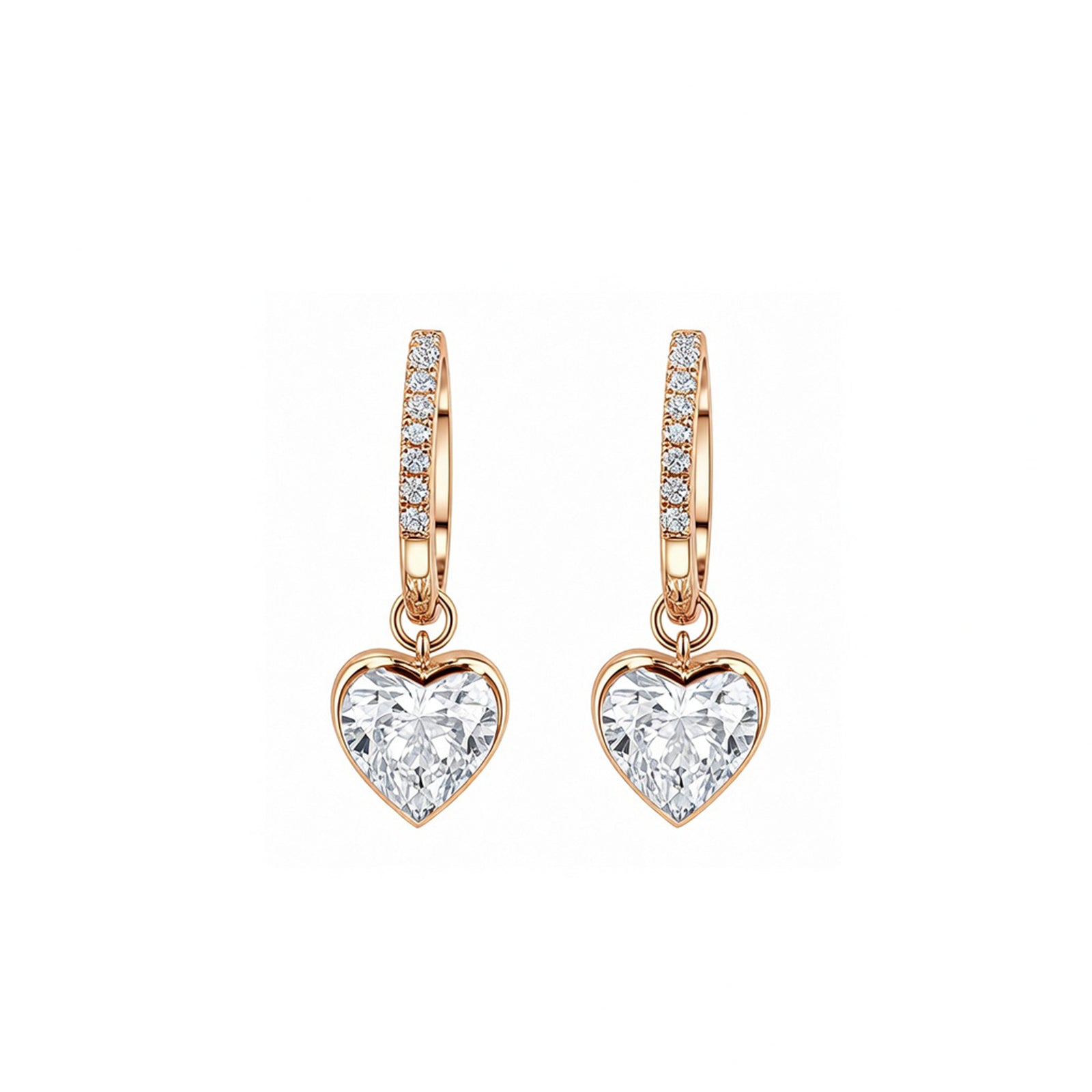Bezel-Set Heart Crystal Drop Huggie Earrings Sweet & Romantic