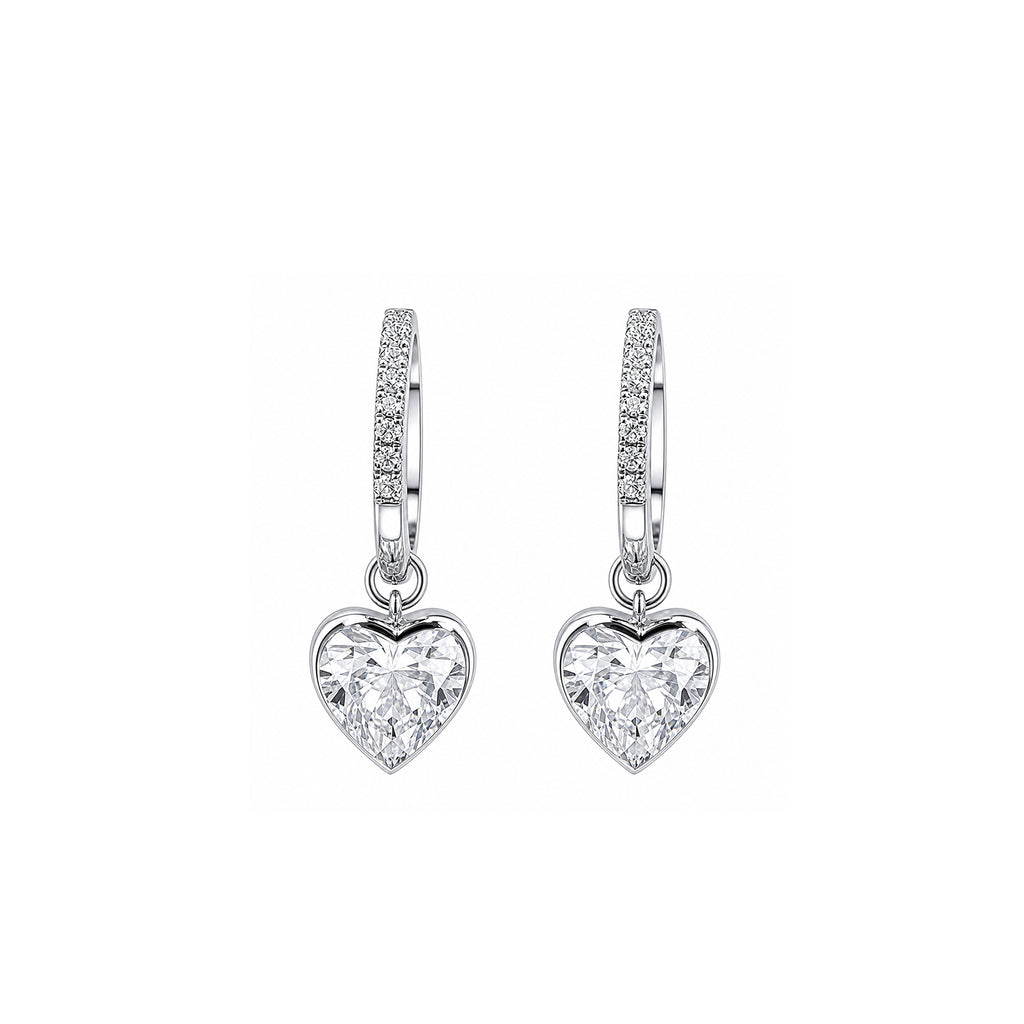 Bezel-Set Heart Crystal Drop Huggie Earrings Sweet & Romantic