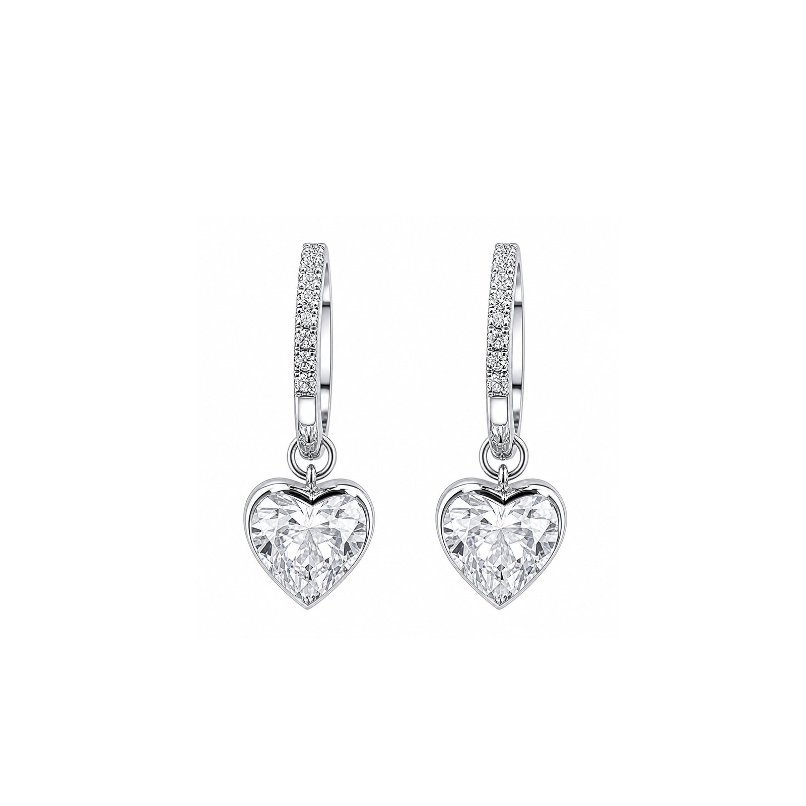 Bezel-Set Heart Crystal Drop Huggie Earrings Sweet & Romantic