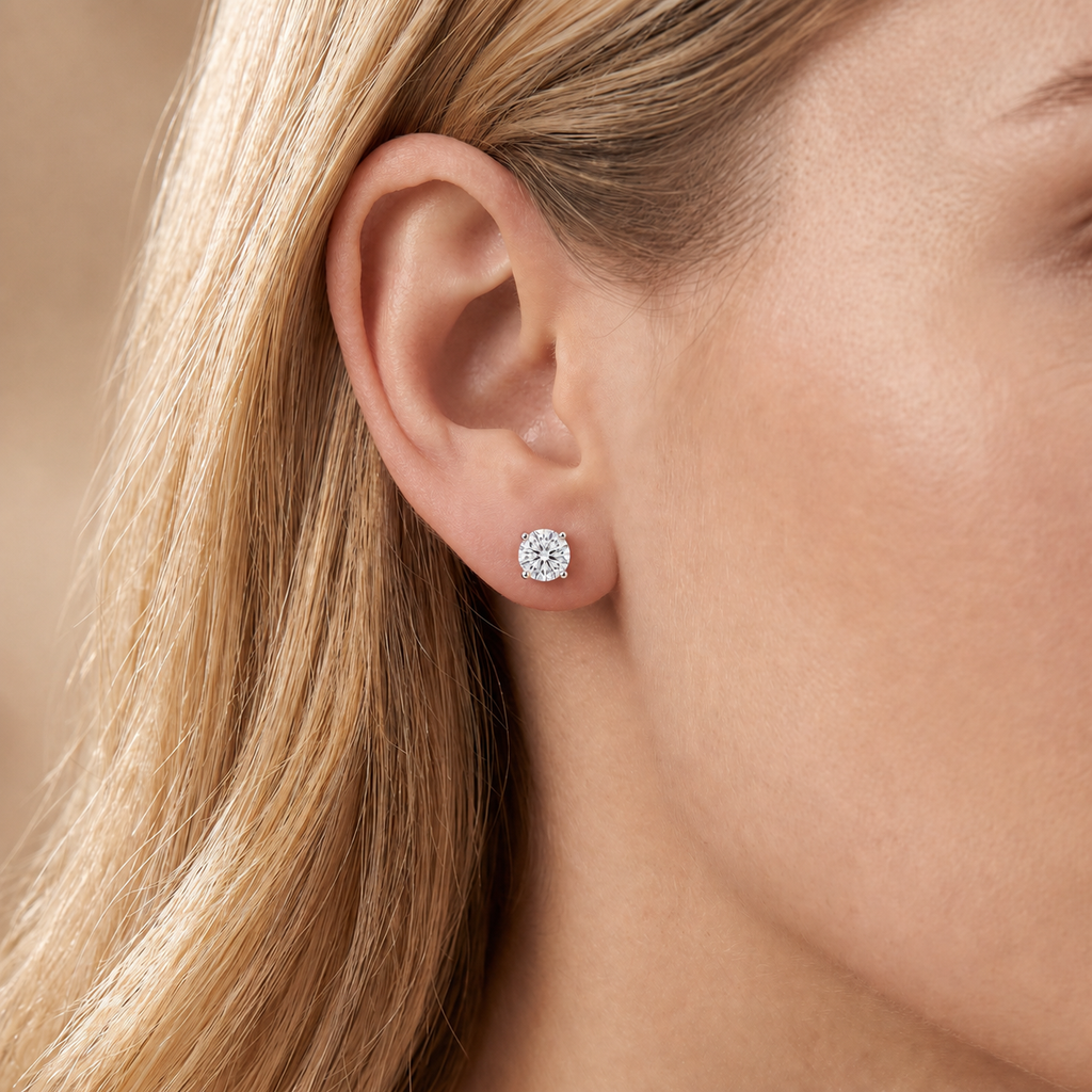 Classic 4-Prong Round Brilliant Lab-Grown Diamond Solitaire Stud Earrings Timeless Essential