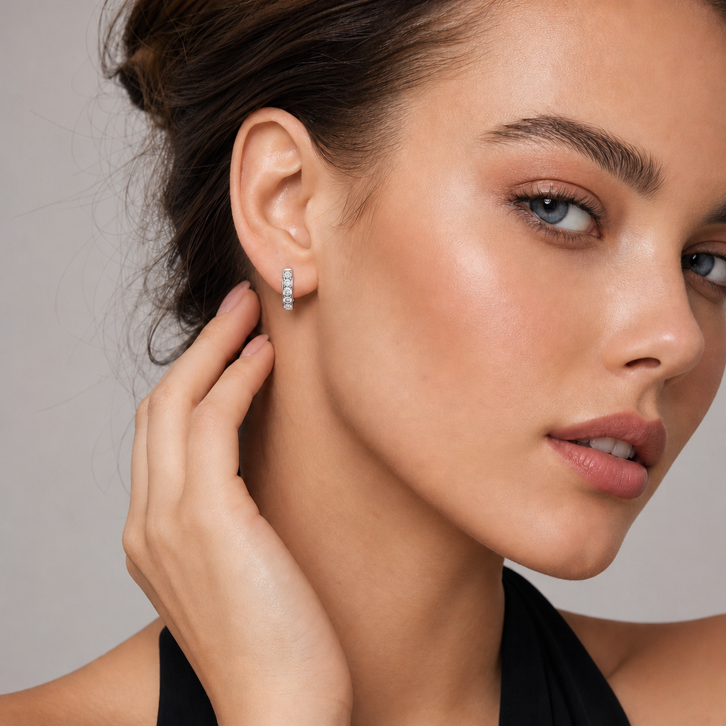 14K  Gold Vintage Filigree Lab-Grown Diamond Huggie Hoop Earrings
