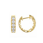 14K  Gold Vintage Filigree Lab-Grown Diamond Huggie Hoop Earrings