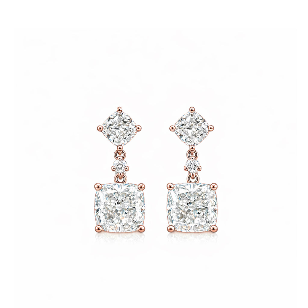 14K  Gold Cushion Cut Lab-Grown Diamond Drop Earrings