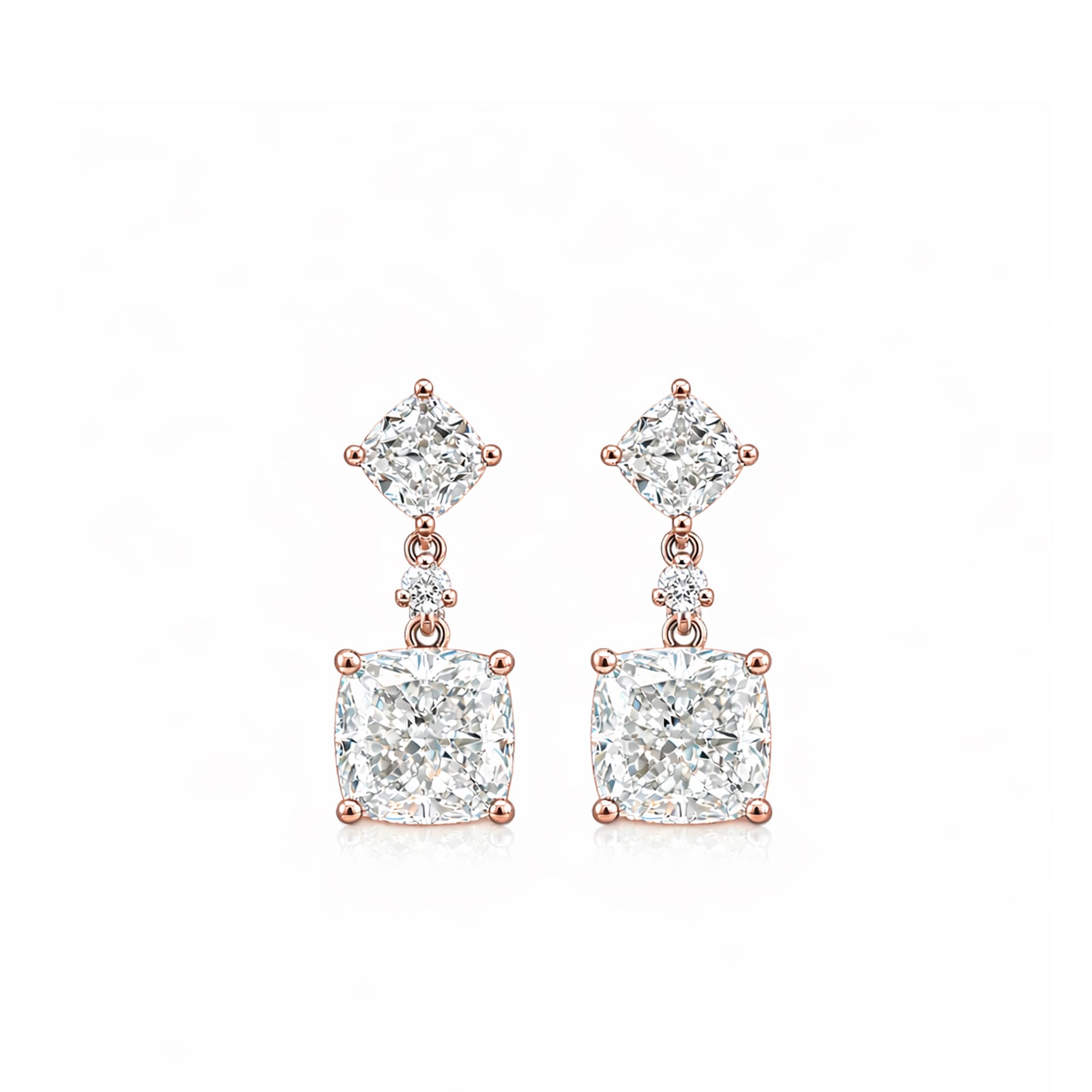 14K  Gold Cushion Cut Lab-Grown Diamond Drop Earrings