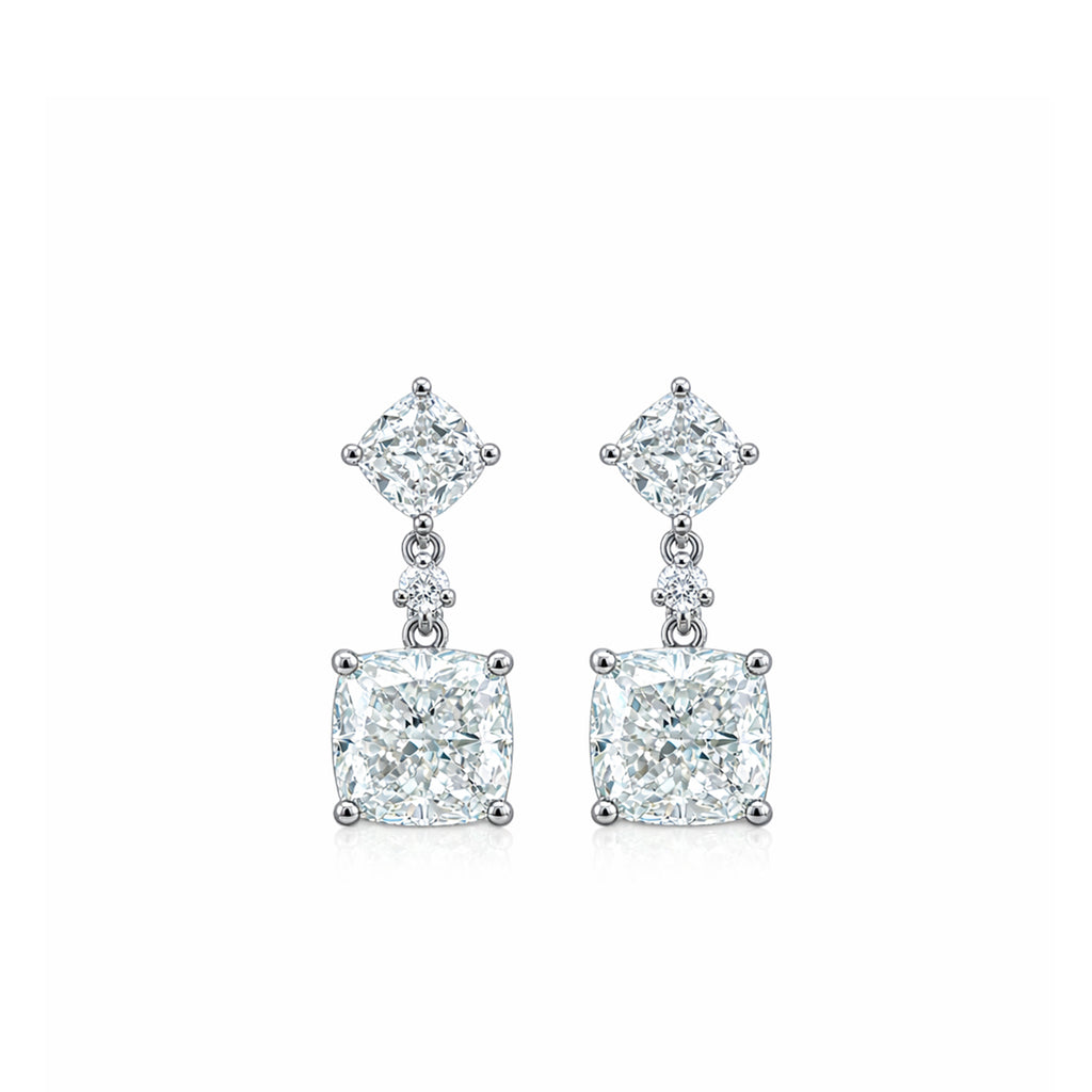 14K  Gold Cushion Cut Lab-Grown Diamond Drop Earrings