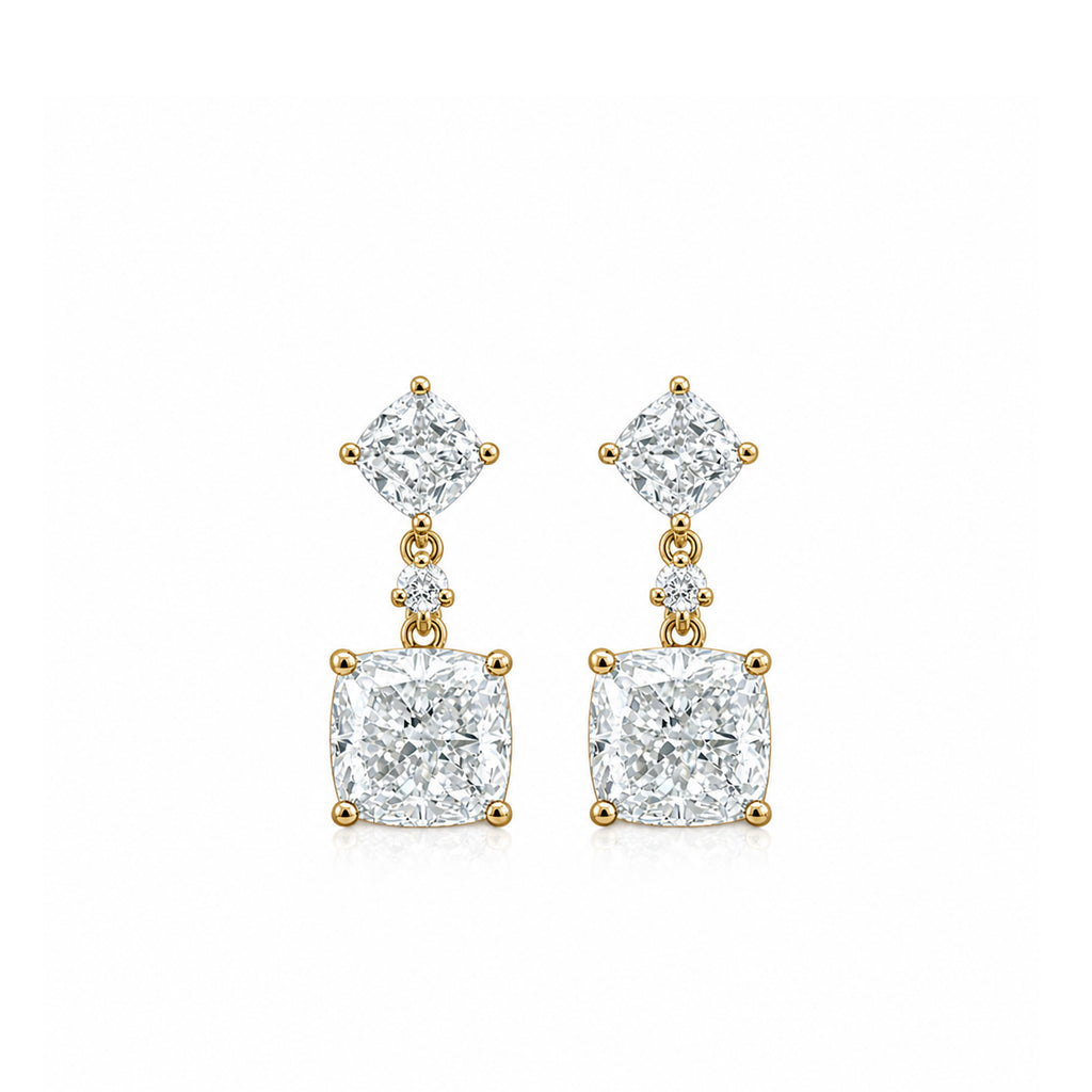 14K  Gold Cushion Cut Lab-Grown Diamond Drop Earrings