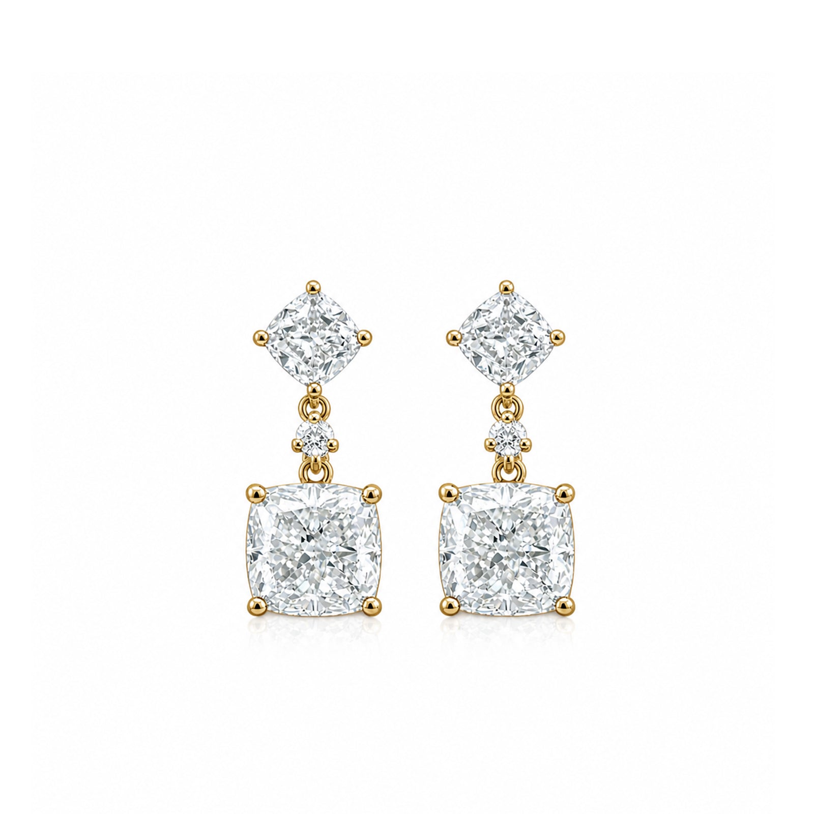 14K  Gold Cushion Cut Lab-Grown Diamond Drop Earrings