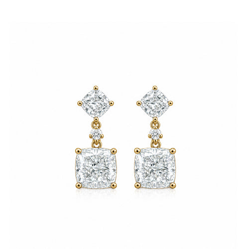 14K  Gold Cushion Cut Lab-Grown Diamond Drop Earrings