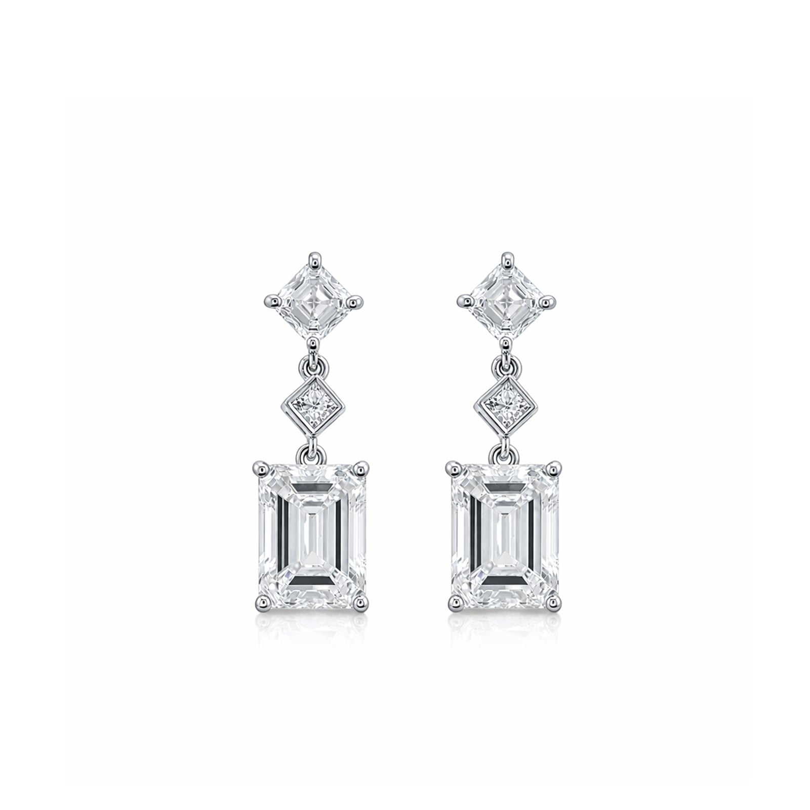 14K  Gold Emerald Cut & Princess Cut Tiered Geometric Lab-Grown Diamond Drop Earrings
