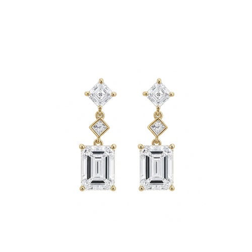 14K  Gold Emerald Cut & Princess Cut Tiered Geometric Lab-Grown Diamond Drop Earrings