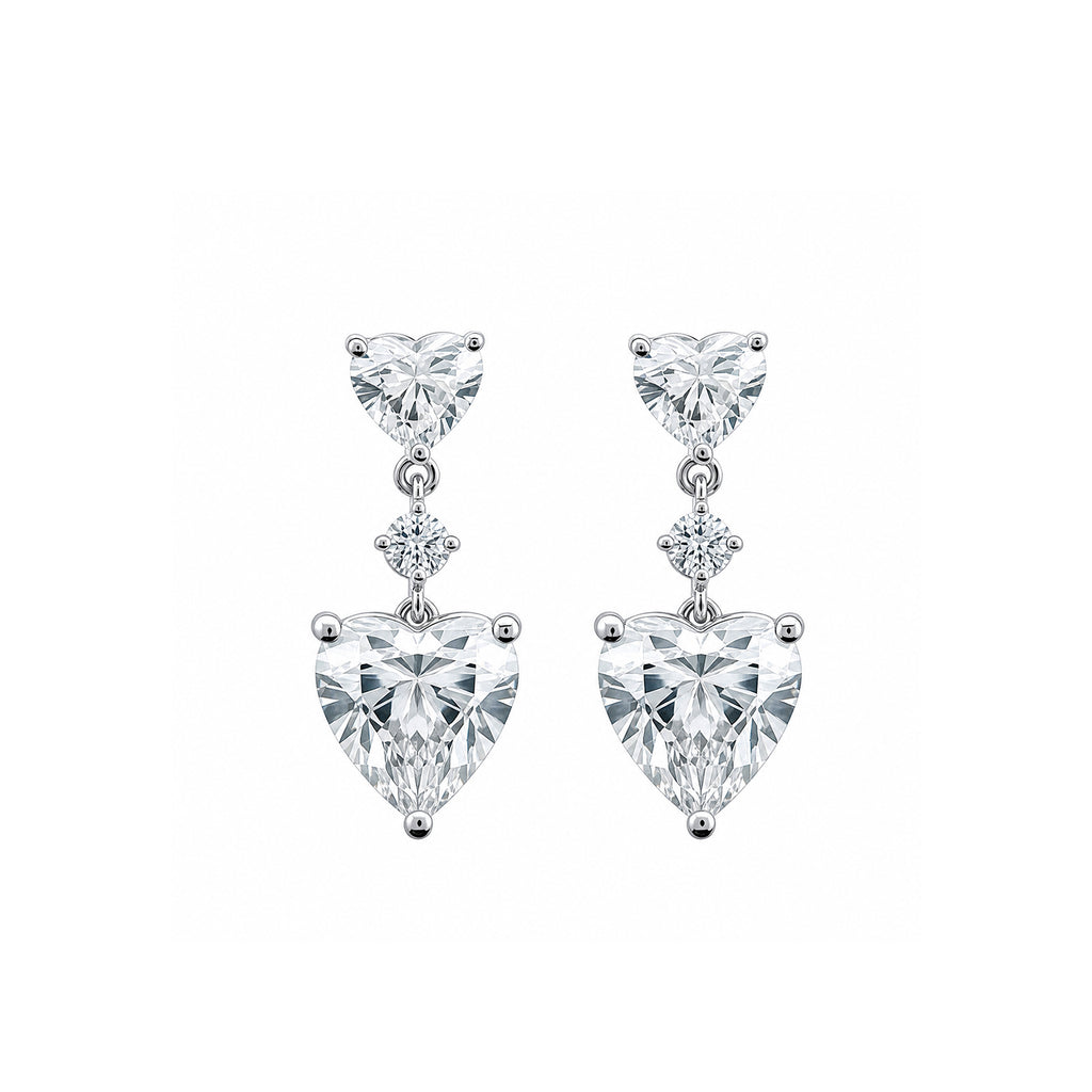 14K  Gold Double Heart Lab-Grown Diamond Drop Earrings