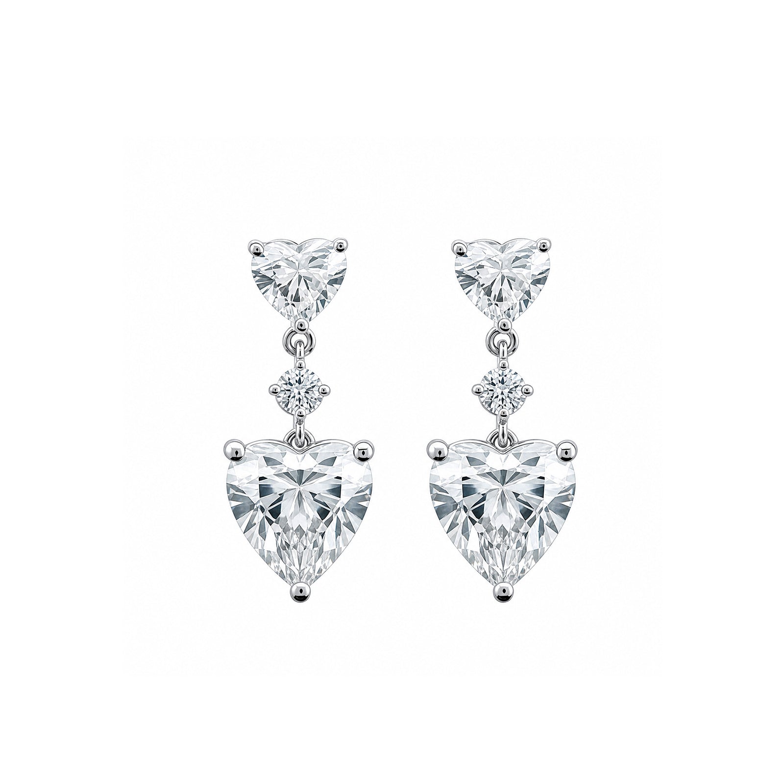 14K  Gold Double Heart Lab-Grown Diamond Drop Earrings