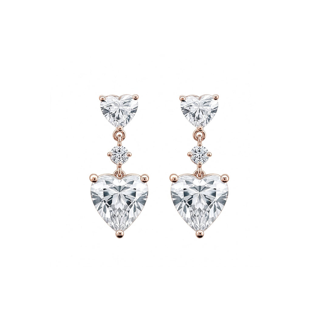 14K  Gold Double Heart Lab-Grown Diamond Drop Earrings