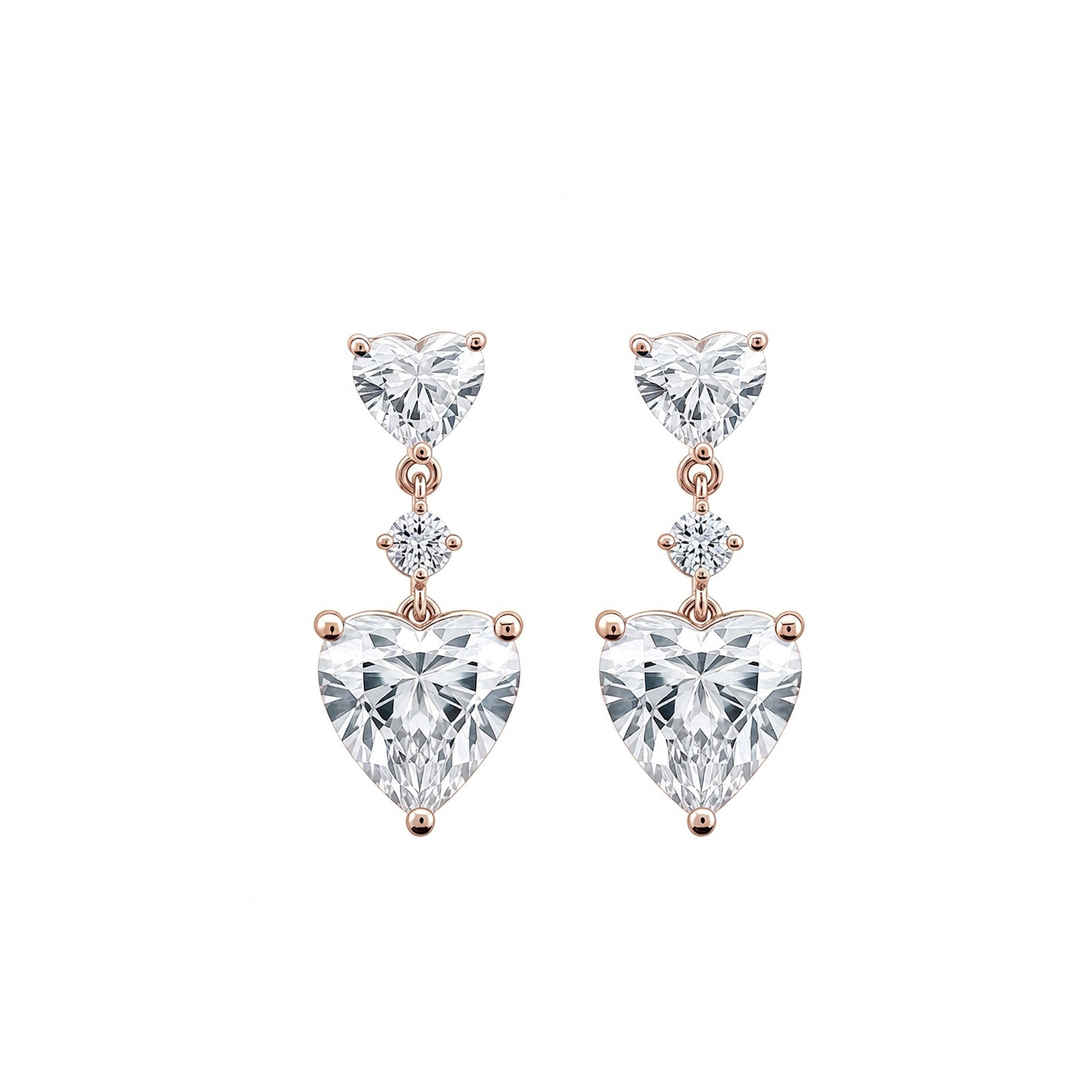 14K  Gold Double Heart Lab-Grown Diamond Drop Earrings