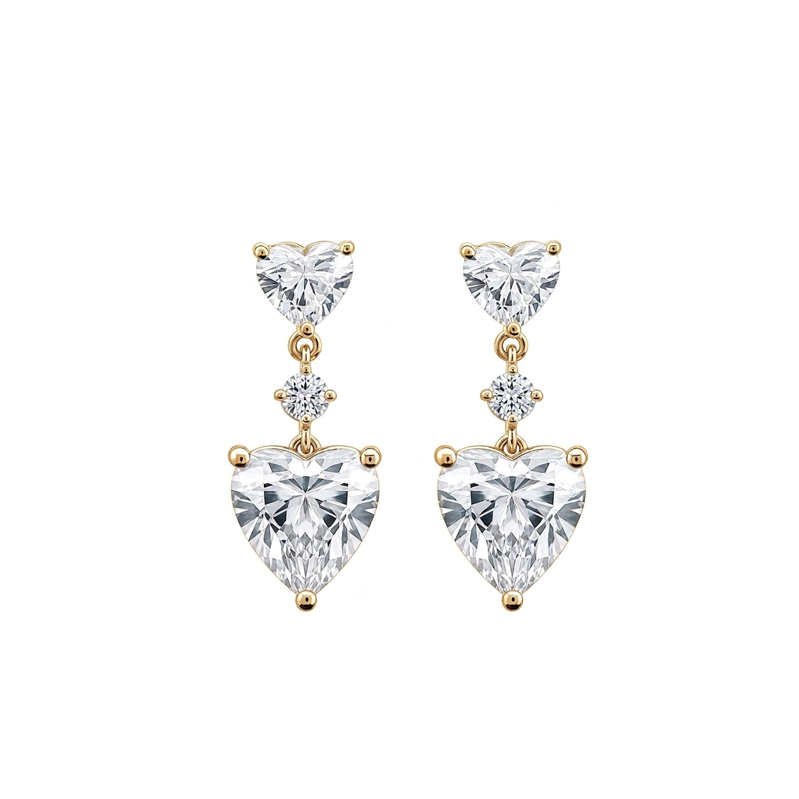 14K  Gold Double Heart Lab-Grown Diamond Drop Earrings