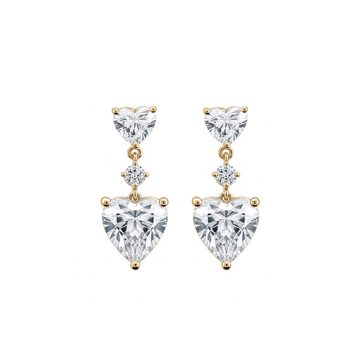 14K  Gold Double Heart Lab-Grown Diamond Drop Earrings
