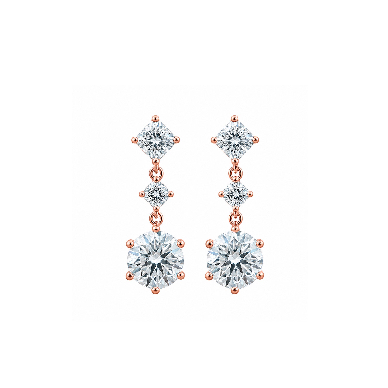 14K Gold Mixed Cut Three-Tier Lab-Grown Diamond Drop Earrings