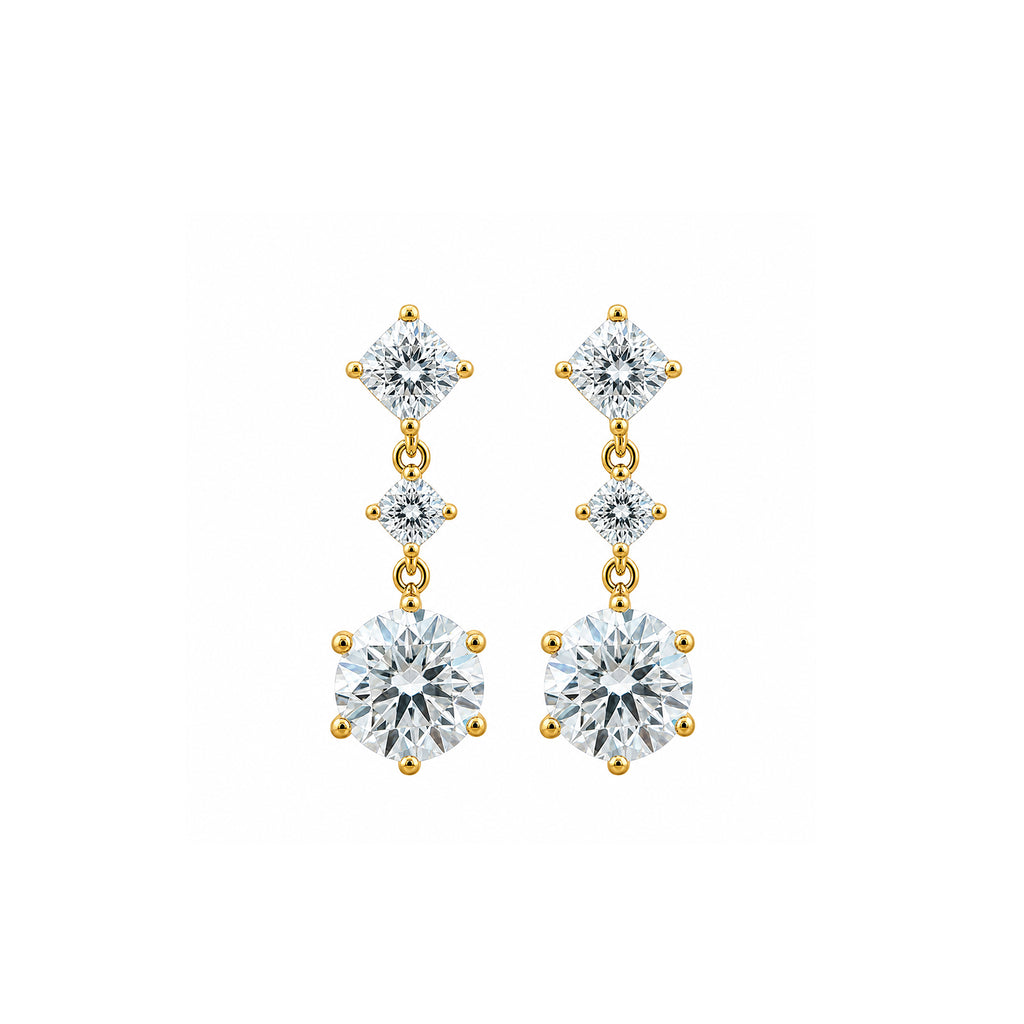 14K Gold Mixed Cut Three-Tier Lab-Grown Diamond Drop Earrings