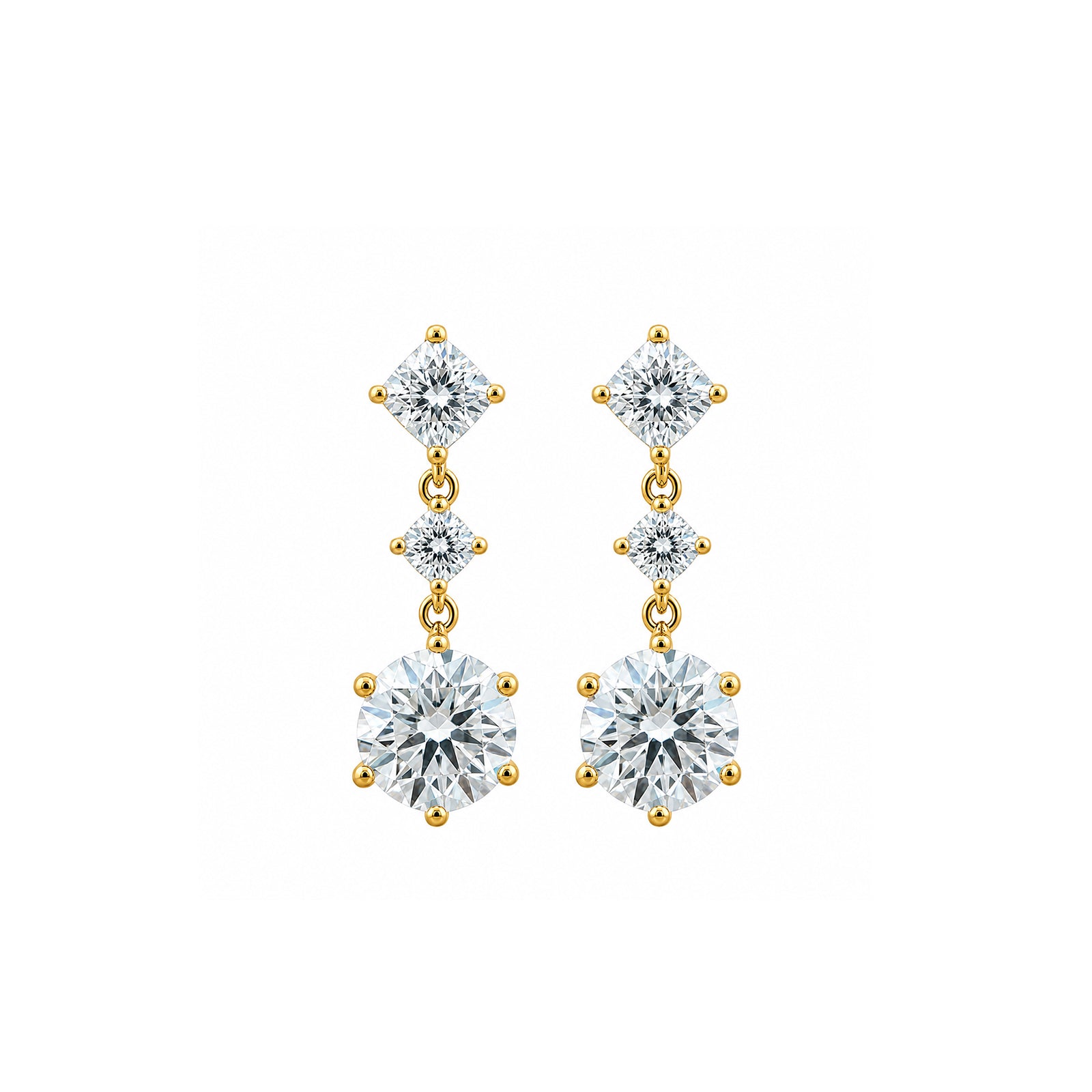 14K Gold Mixed Cut Three-Tier Lab-Grown Diamond Drop Earrings