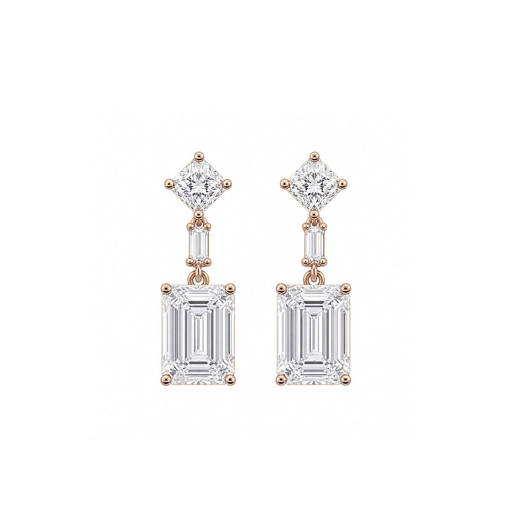 14K Gold Three-Tier Emerald Cut Lab-Grown Diamond Drop Earrings