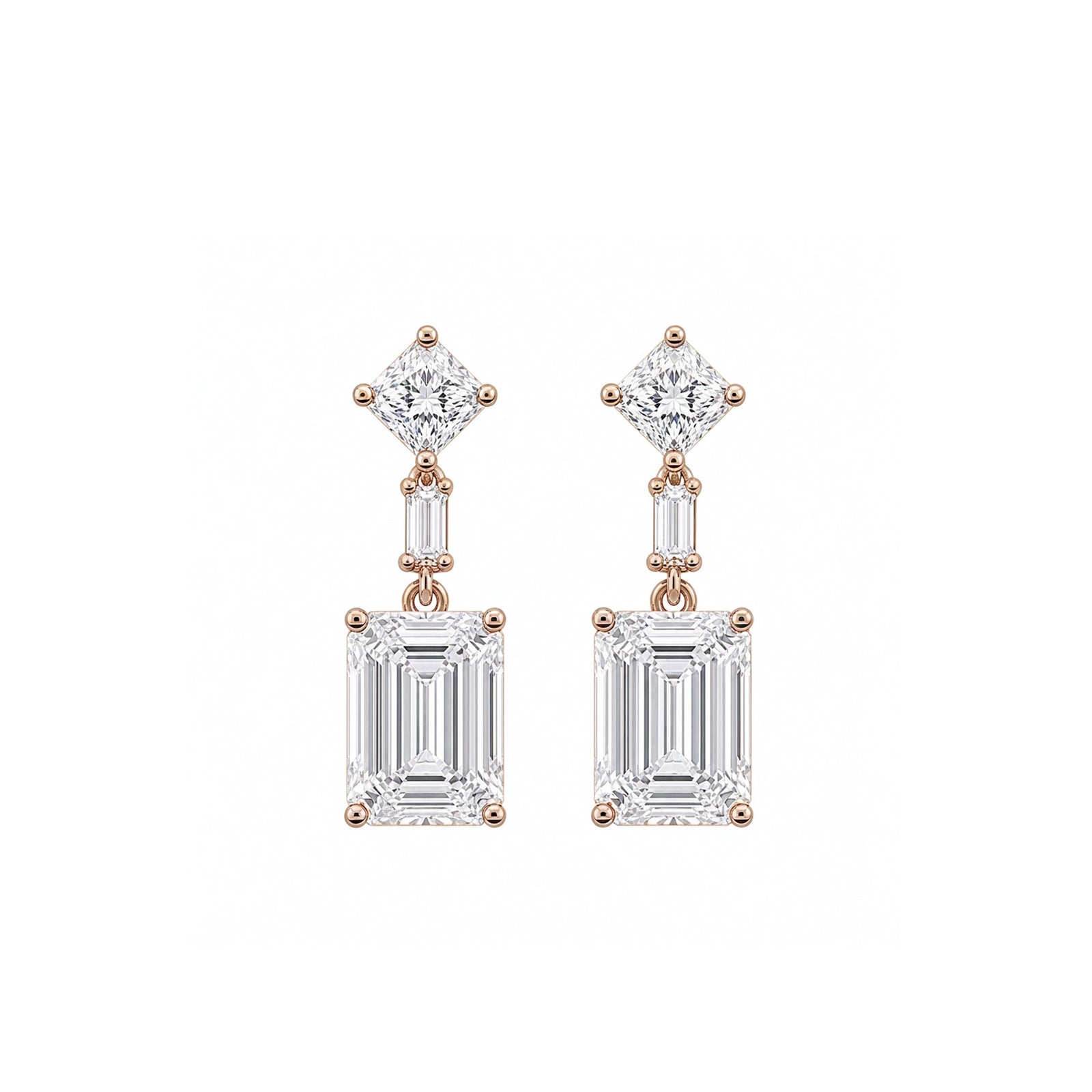 14K Gold Three-Tier Emerald Cut Lab-Grown Diamond Drop Earrings