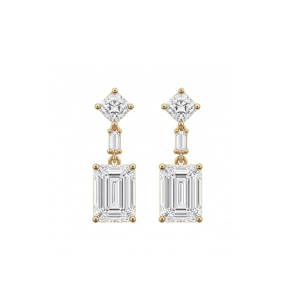 14K Gold Three-Tier Emerald Cut Lab-Grown Diamond Drop Earrings
