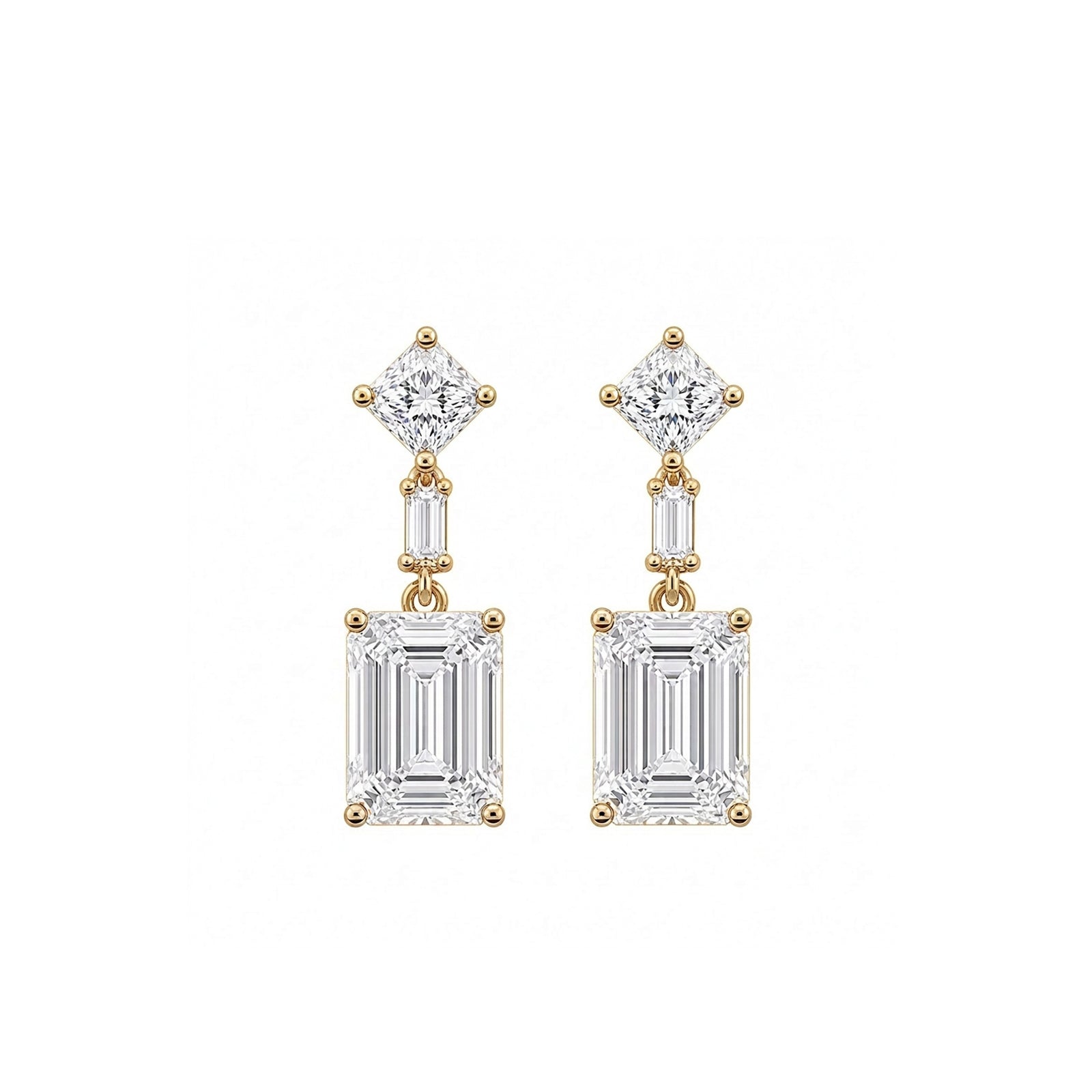 14K Gold Three-Tier Emerald Cut Lab-Grown Diamond Drop Earrings