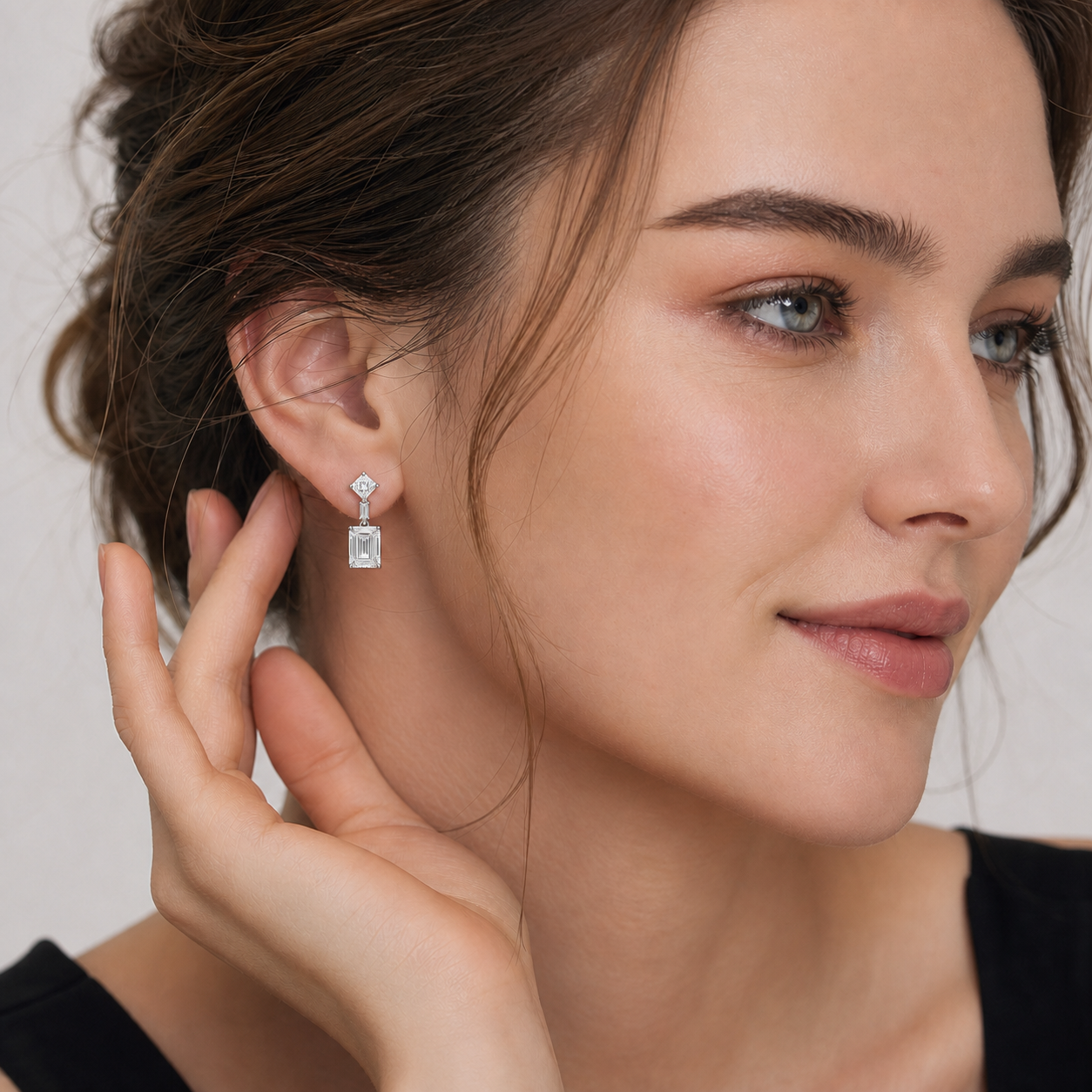 14K Gold Three-Tier Emerald Cut Lab-Grown Diamond Drop Earrings