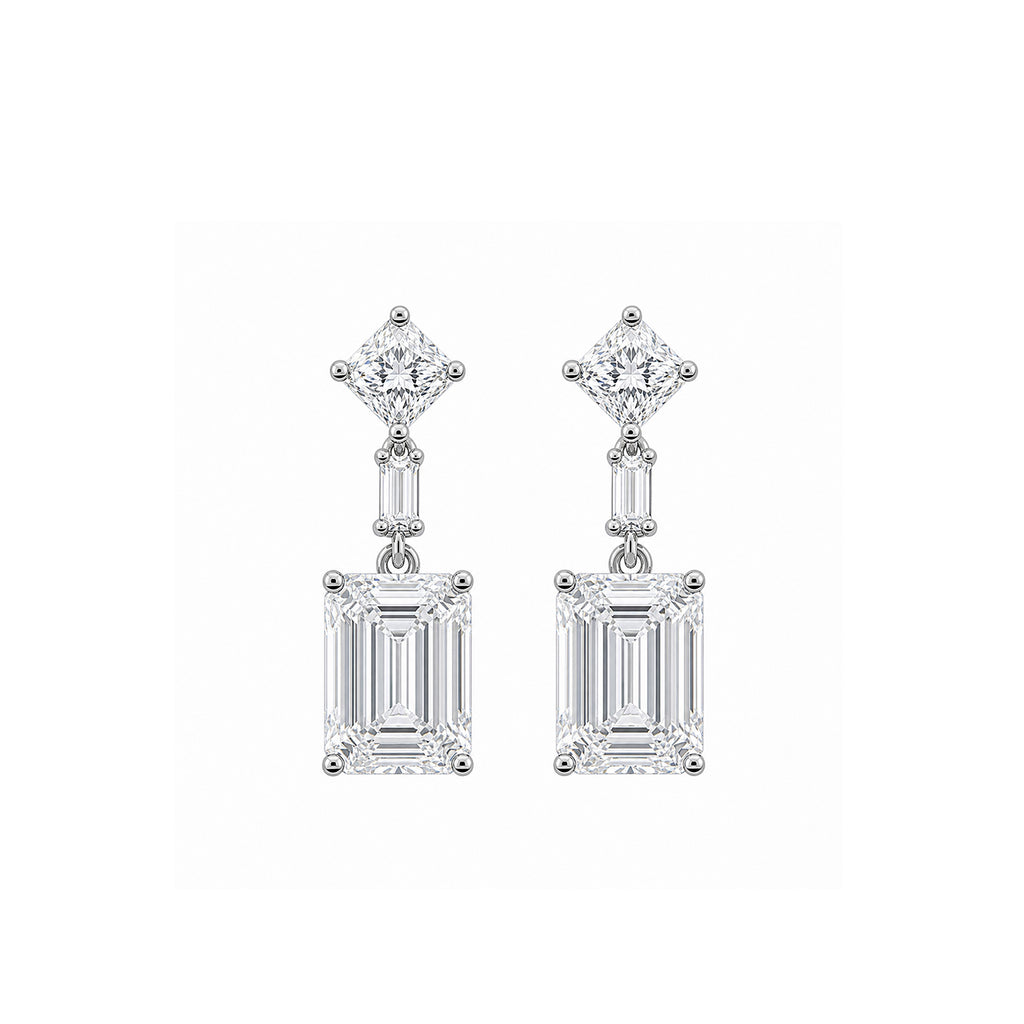 14K Gold Three-Tier Emerald Cut Lab-Grown Diamond Drop Earrings