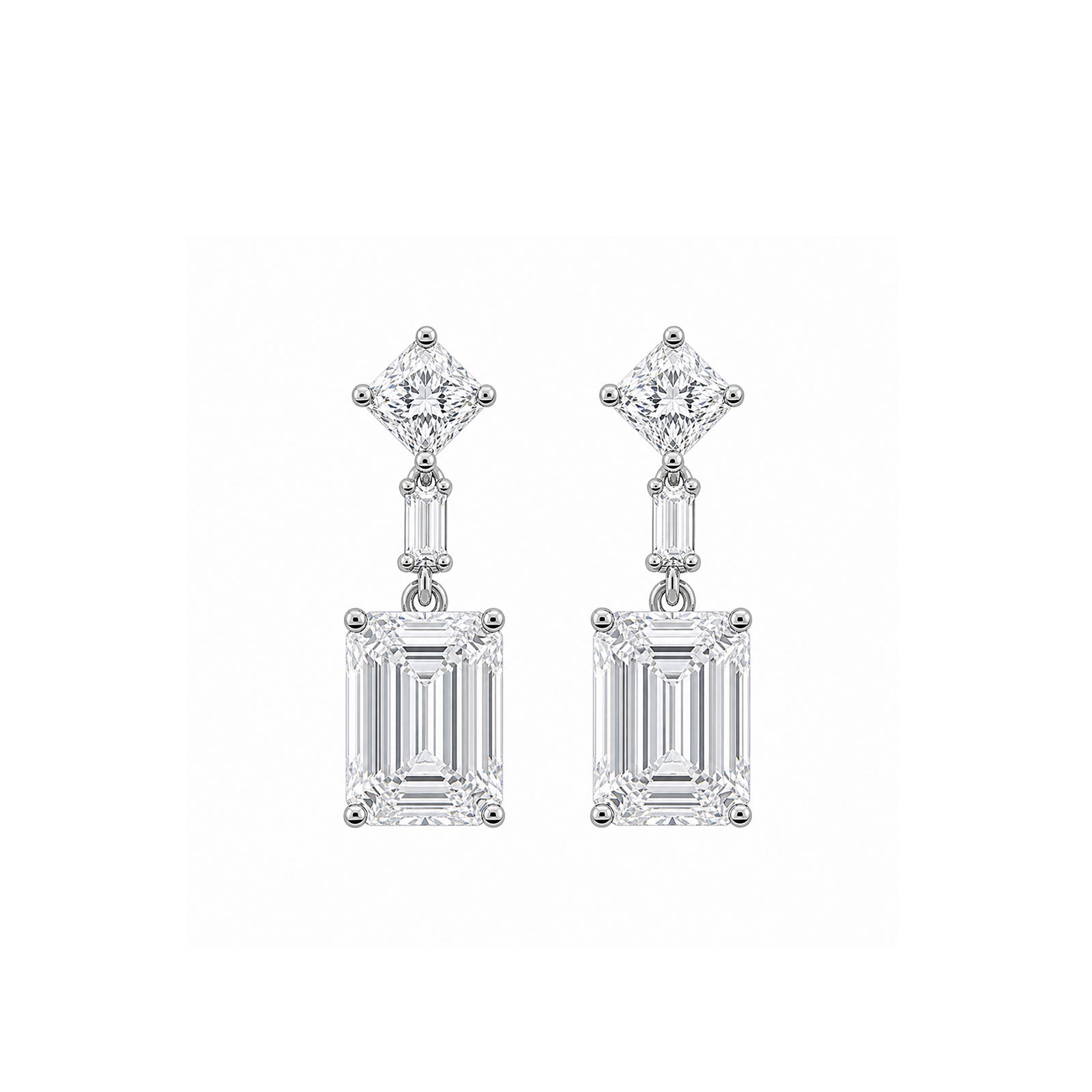 14K Gold Three-Tier Emerald Cut Lab-Grown Diamond Drop Earrings