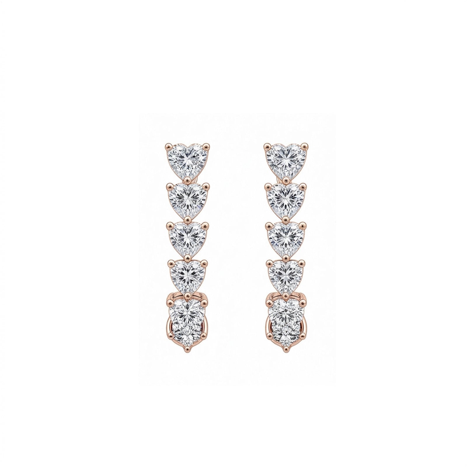 14K Gold Asymmetric 5-Heart Drop & Pav¨¦ Huggie Lab-Grown Diamond Earrings